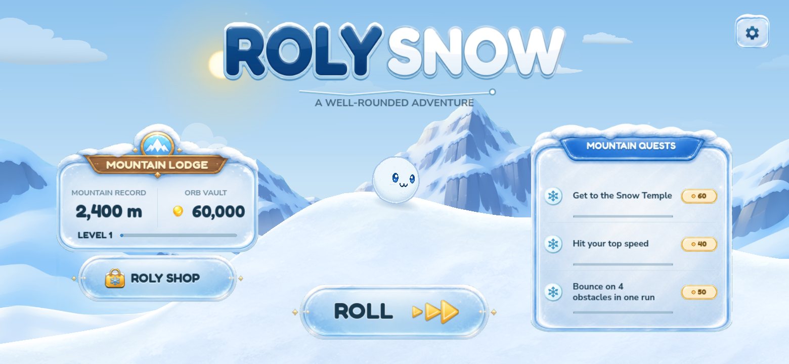 The Roly Snow title screen with quests